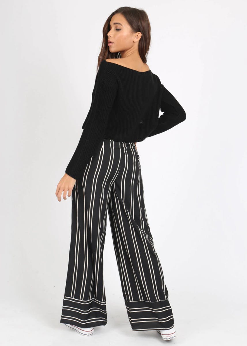 Black striped wide leg trousers  River Island