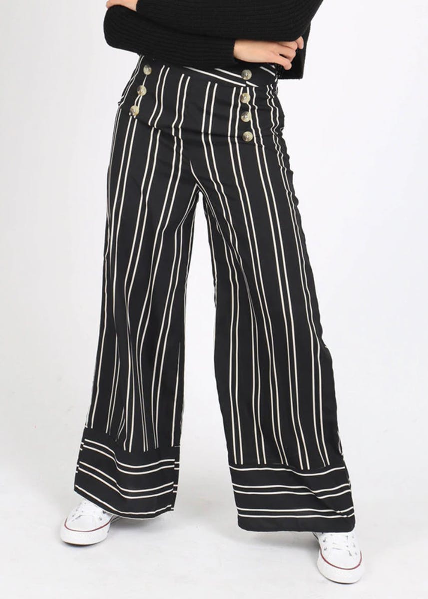 Get Button Detail Striped Wide Leg Trousers at  1140  LBB Shop