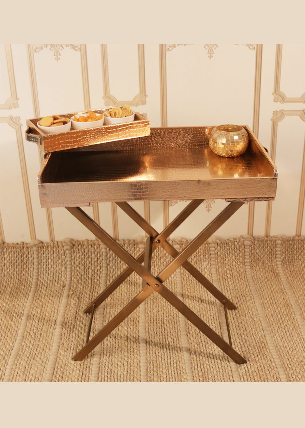 Get Rose Gold Butler Tray Table at ₹ 5999 | LBB Shop