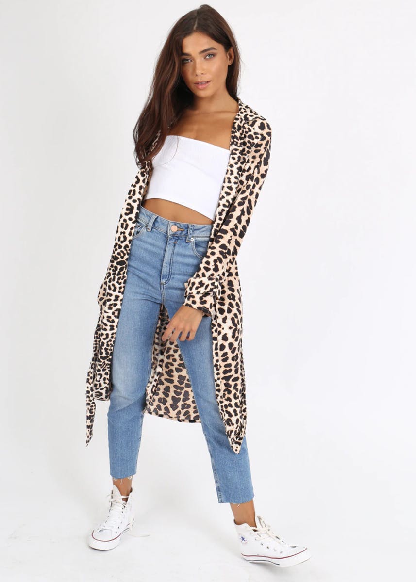 Leopard Print Longline Jacket with Belt