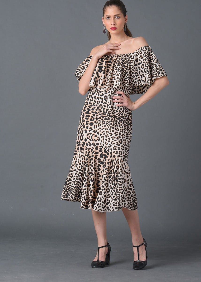 Leopard Print Off-Shoulder Mermaid Dress
