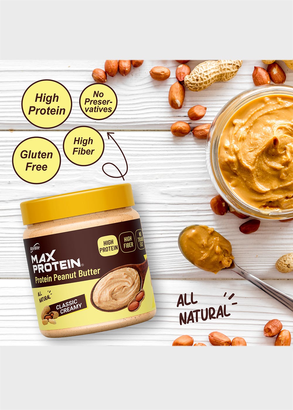 Max Protein Peanut Spread - Classic Creamy [340 gm] - Pack of 1
