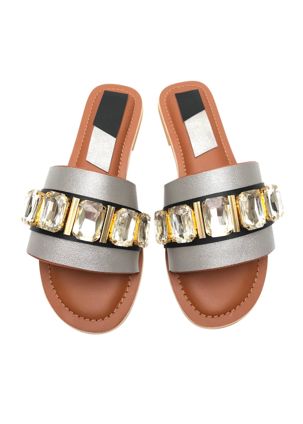 Metallic Slides Get Chunky Big Stone Embellished Metallic Slides at ₹ 1318 | LBB Shop
