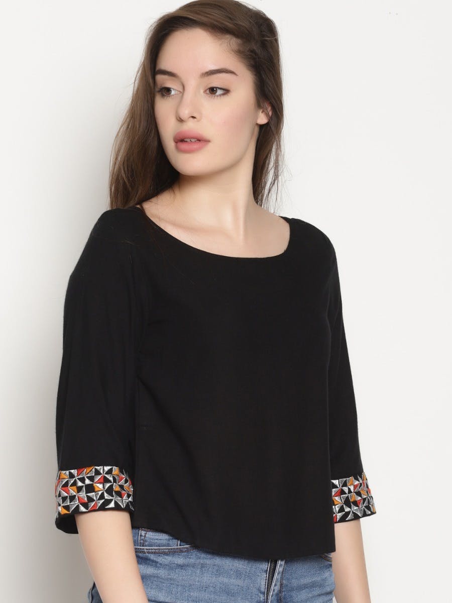 Black embroidered top