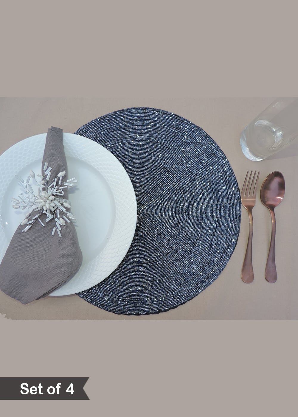 Get MidNight Blue Beaded Placemat With Fabric Base Set of 4 at ₹ 899