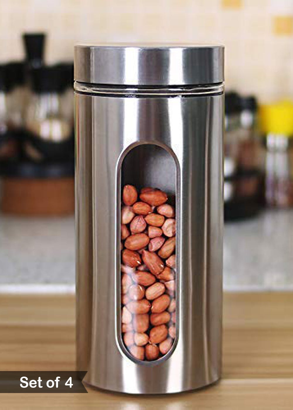 Silver & Transparent Glass Storage Jars- Set of 4