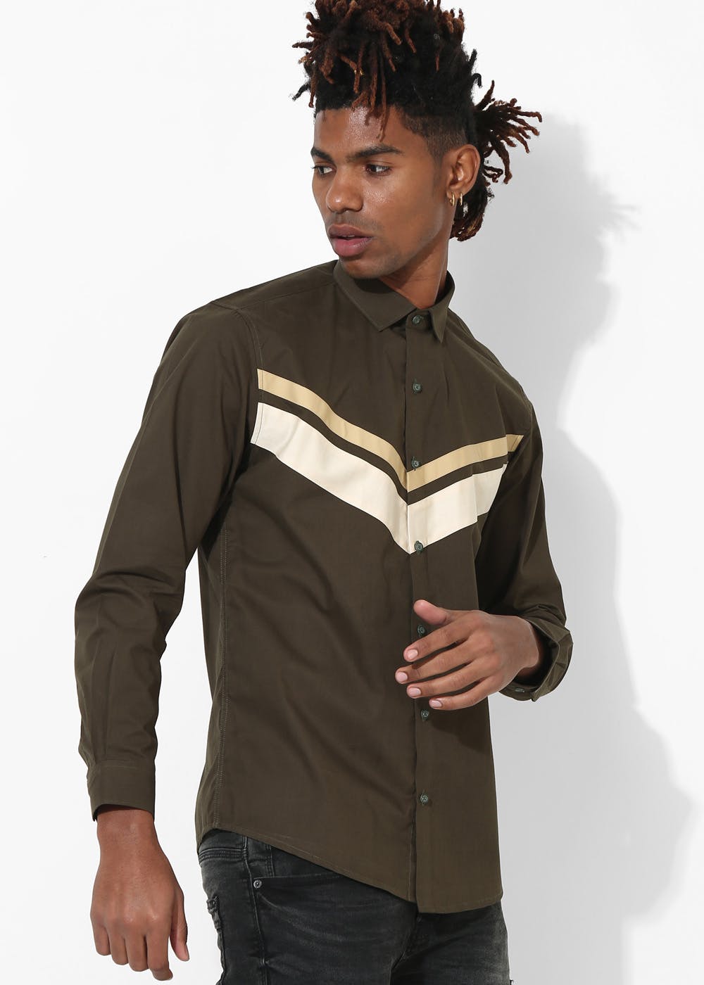 Get Two-Tone Contrast Diagonal Striped Shirt at ₹ 599 | LBB Shop