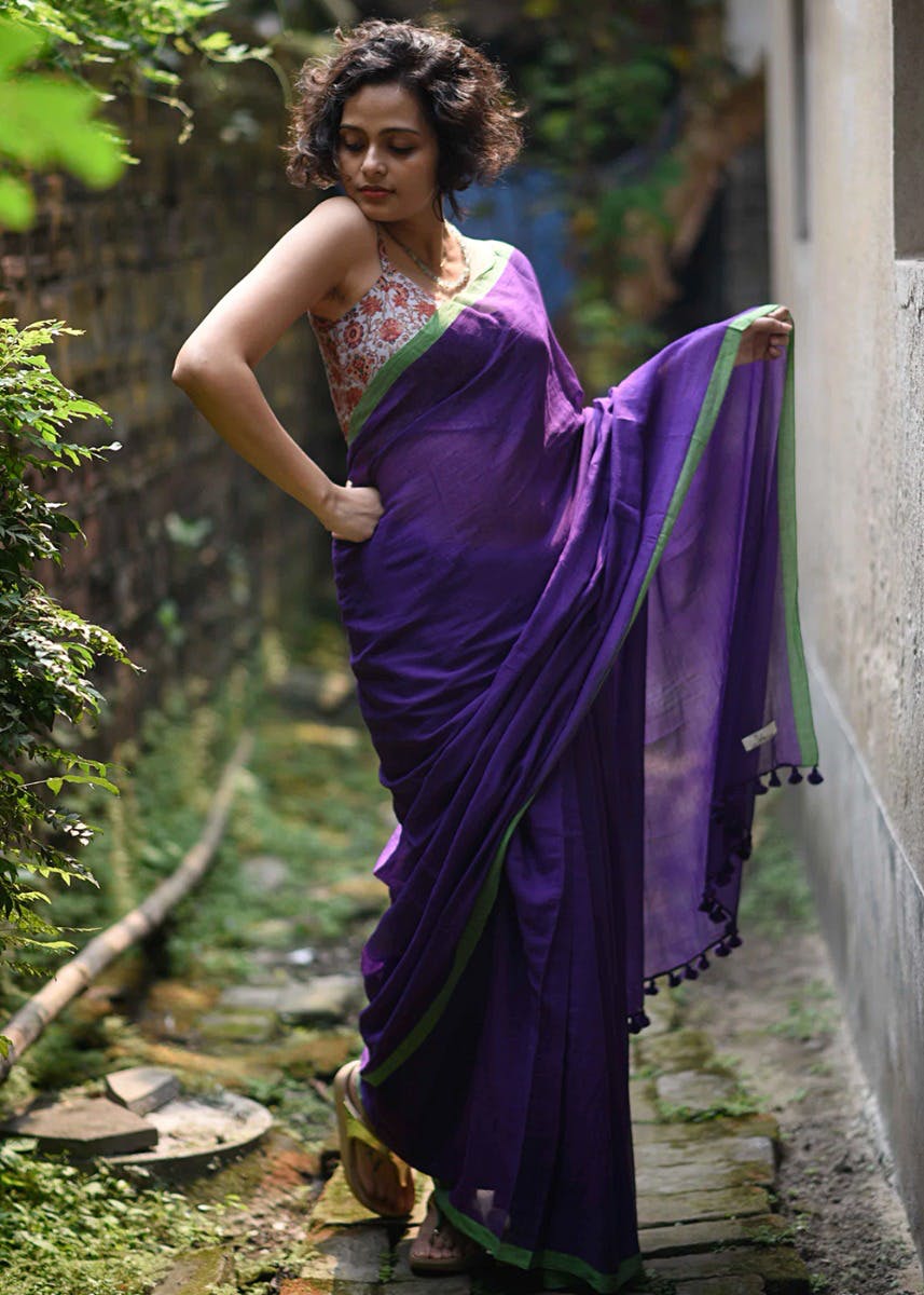 Purple saree with golden border - Sri Kumaran Stores