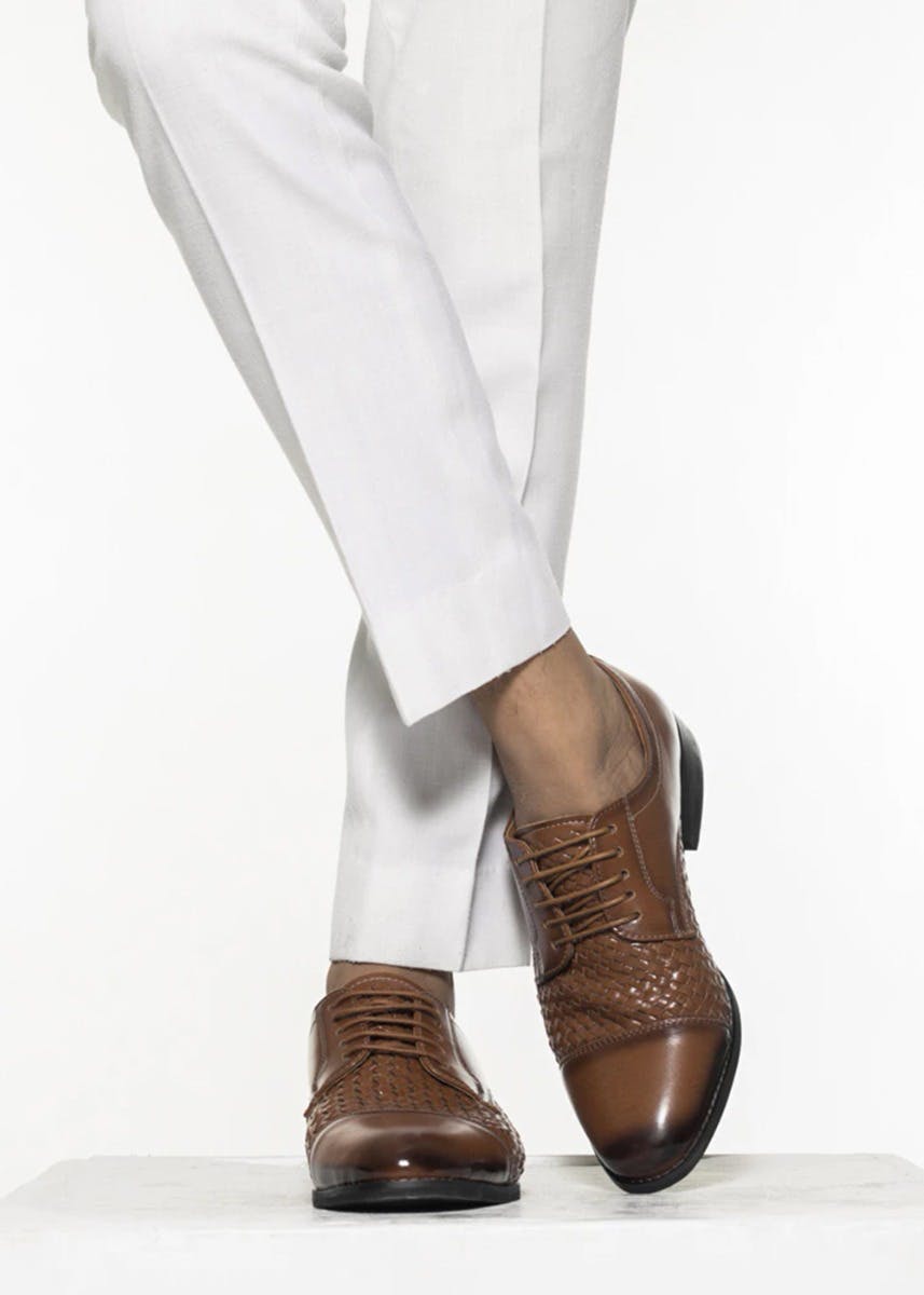 Braided Detail Tan Cap Toe Vegan Oxfords