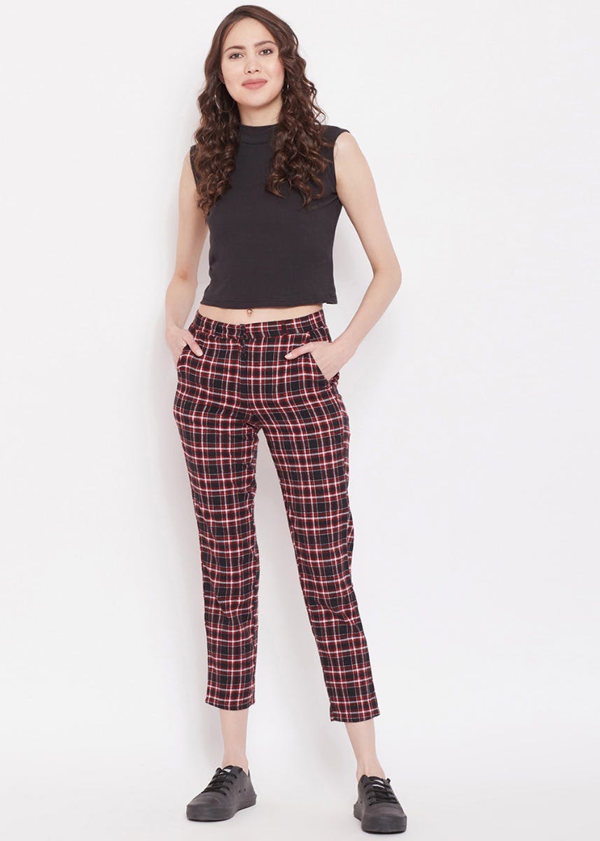 SOJANYA Formal Trousers  Buy SOJANYA Men Cotton Blend Navy Blue  Red  Checked Formal Trousers Online  Nykaa Fashion