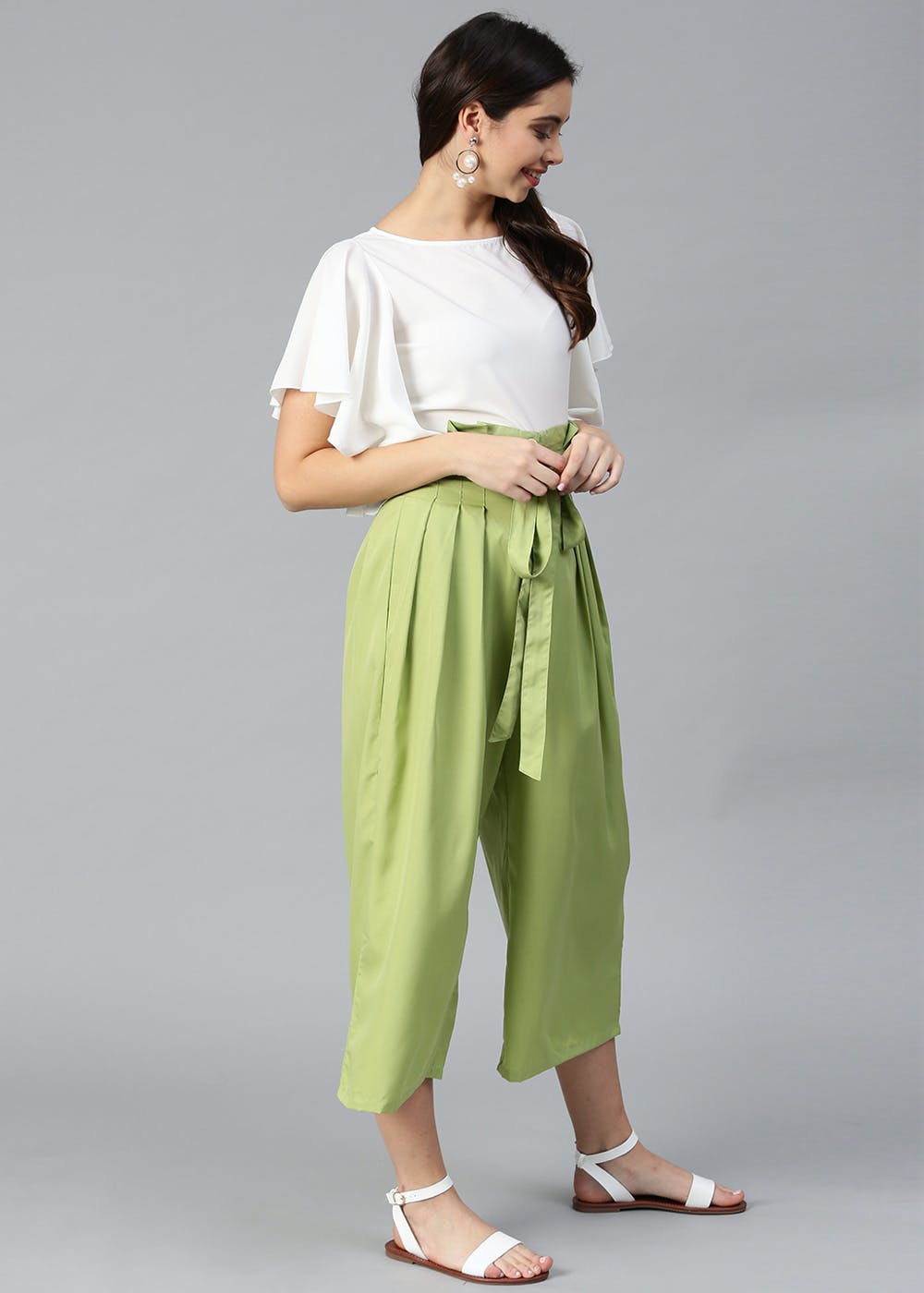Get Off White Flared Ruffle Top & Trouser Set at ₹ 1049