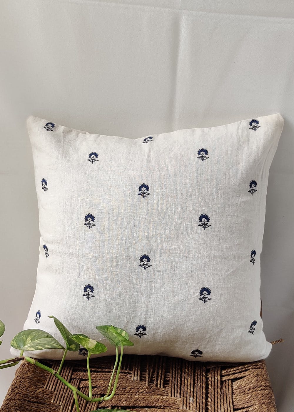 Get Blue Floral Printed Linen Cushion Cover at ₹ 550 LBB Shop