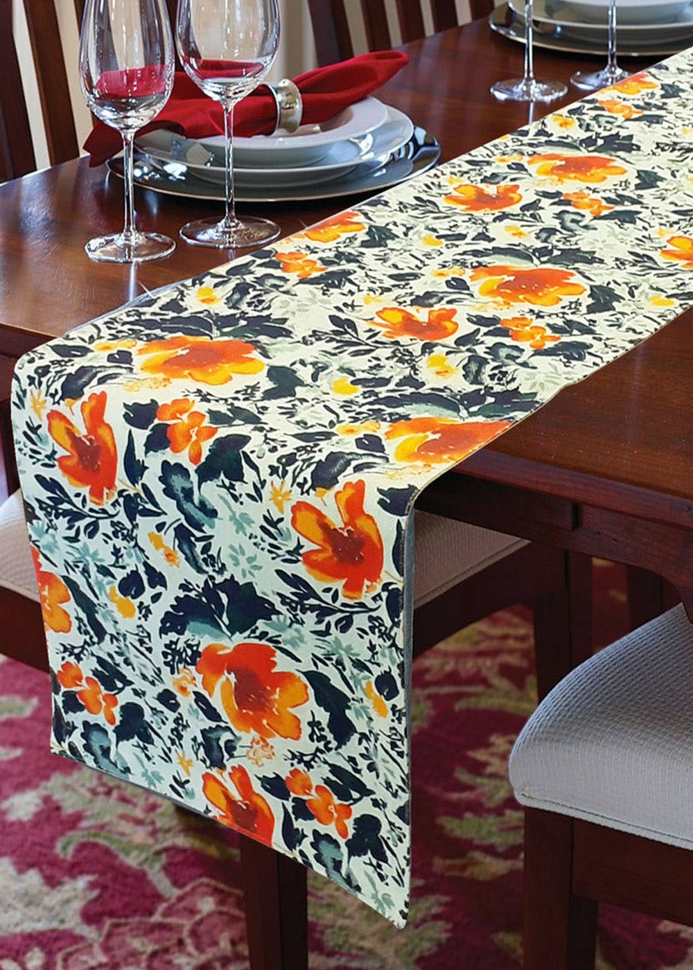 Floral Printed Cotton Table Runner