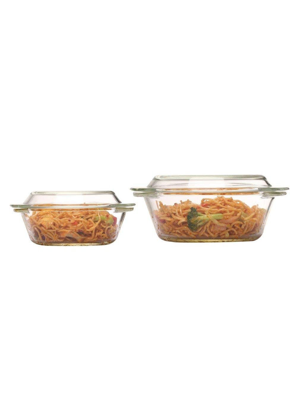 Transparent Borosilicate Glass Serving Bowls with Lid (1500 ml & 2000 ml) - Set of 2