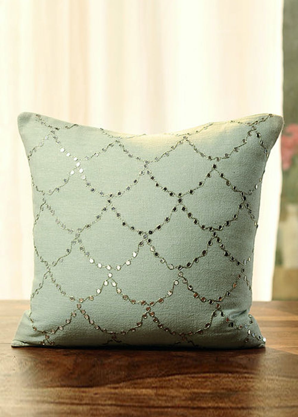Mint Green Scallop Cushion Cover