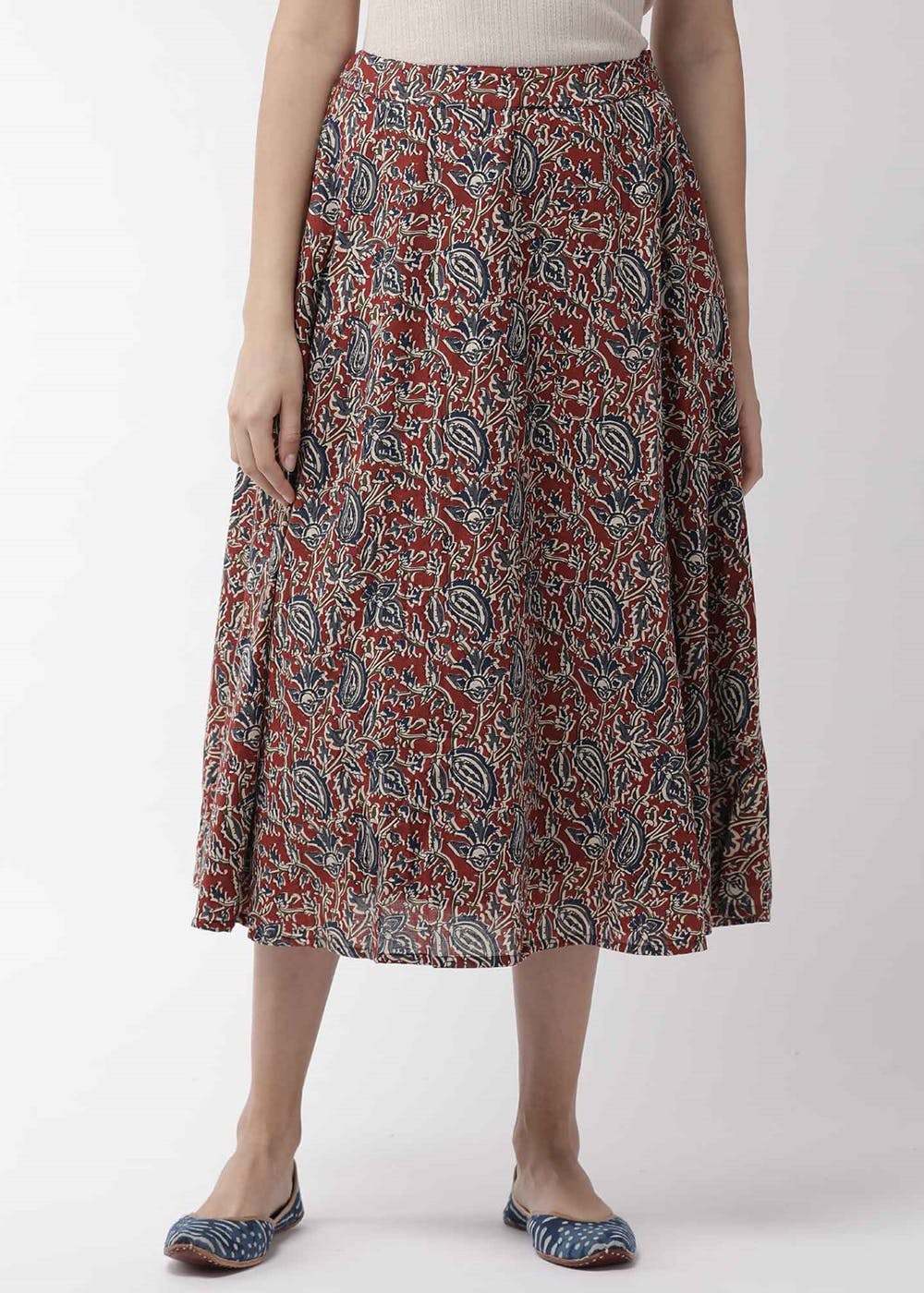 Leaf Printed Maroon Skirt