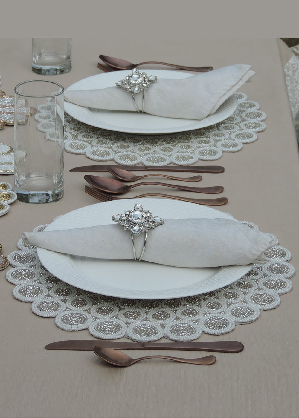 Get Cream & Silver Embroidered Placemat at ₹ 699 LBB Shop