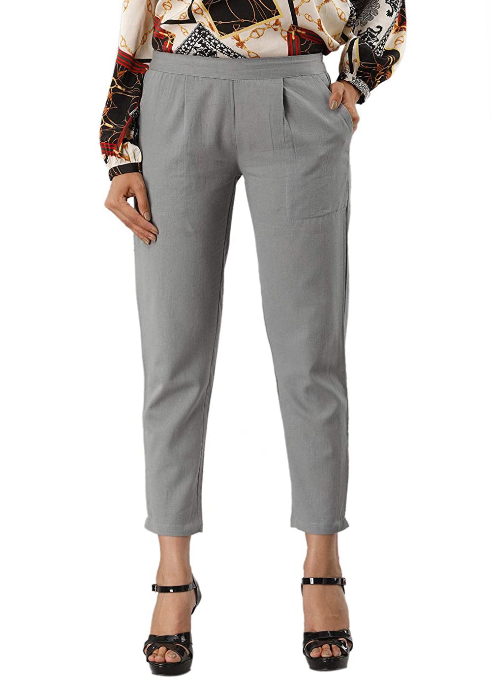 Get Grey Ankle Slit Details Straight Rayon Pants at ₹ 489 | LBB Shop