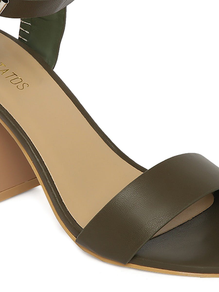 olive green block heel sandals