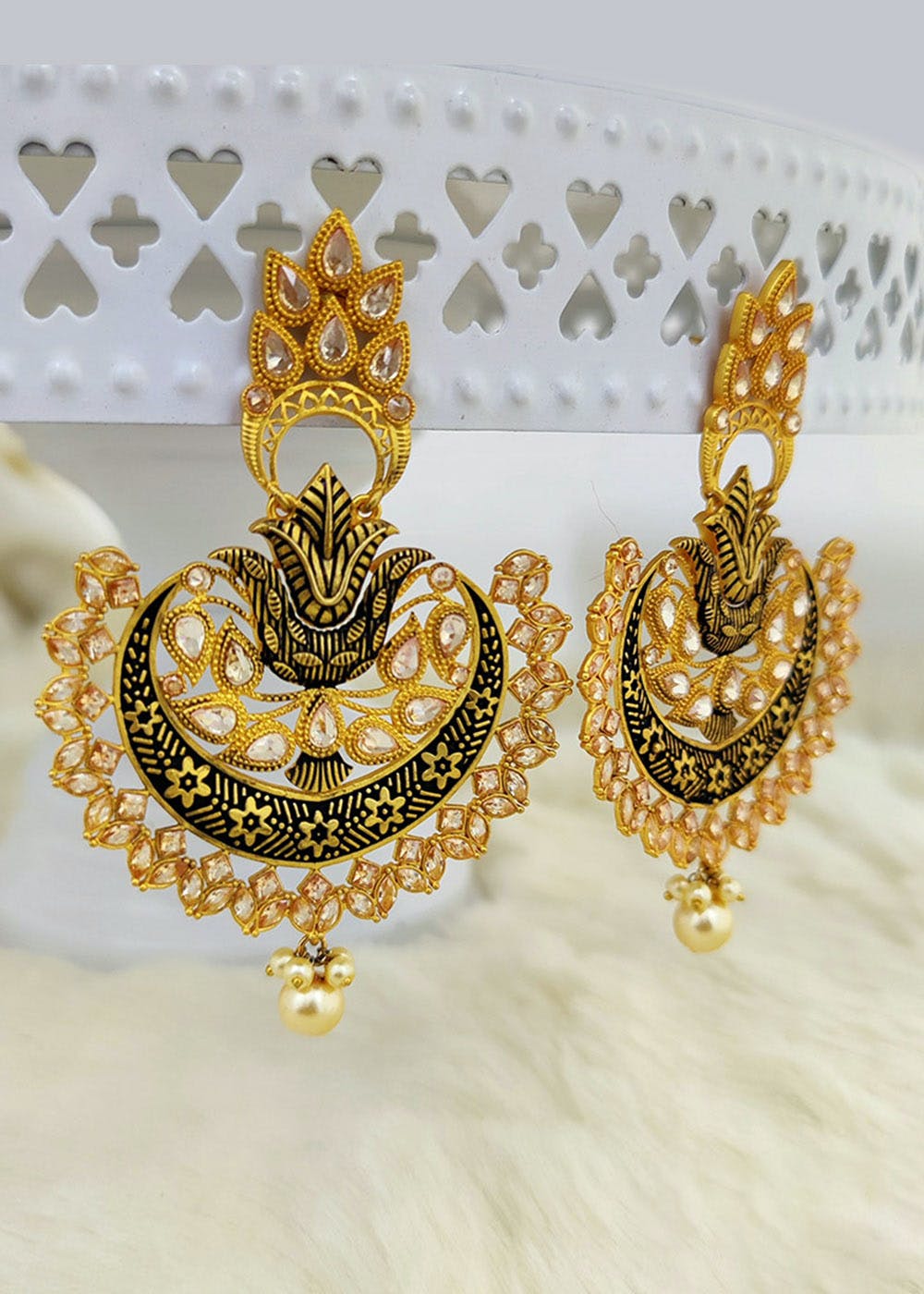 Get Clear Stone Studded Jhumka With Pearl Drop at ₹ 1650 | LBB Shop