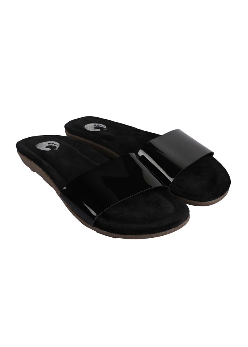 Get Glossy Faux Leather Strap Slides at 