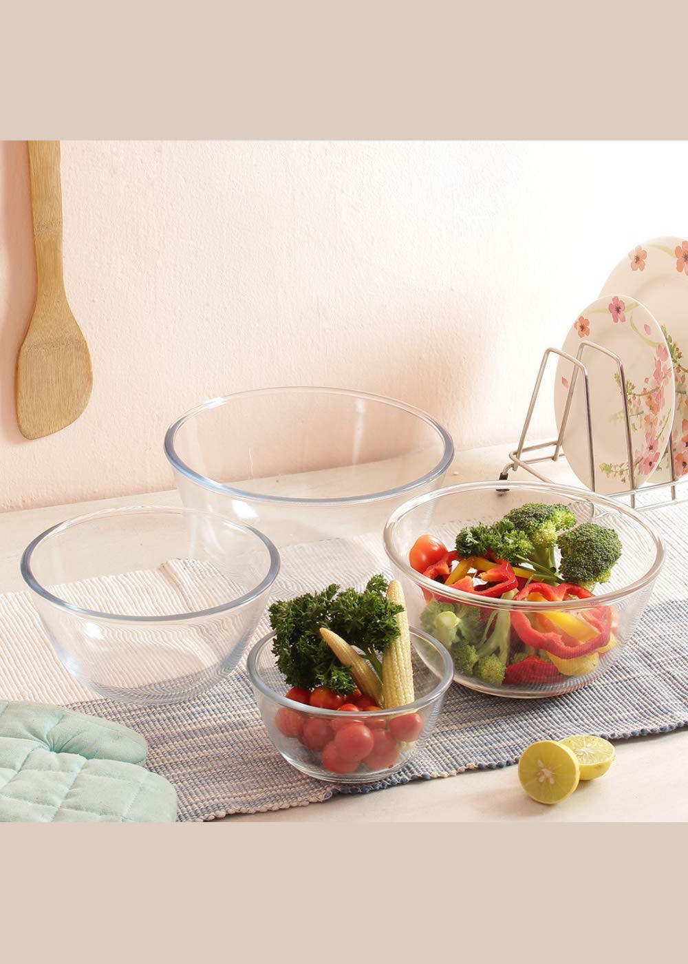 Get Transparent Borosilicate Glass Mixing Bowls (700 ml, 1000 ml, 1650