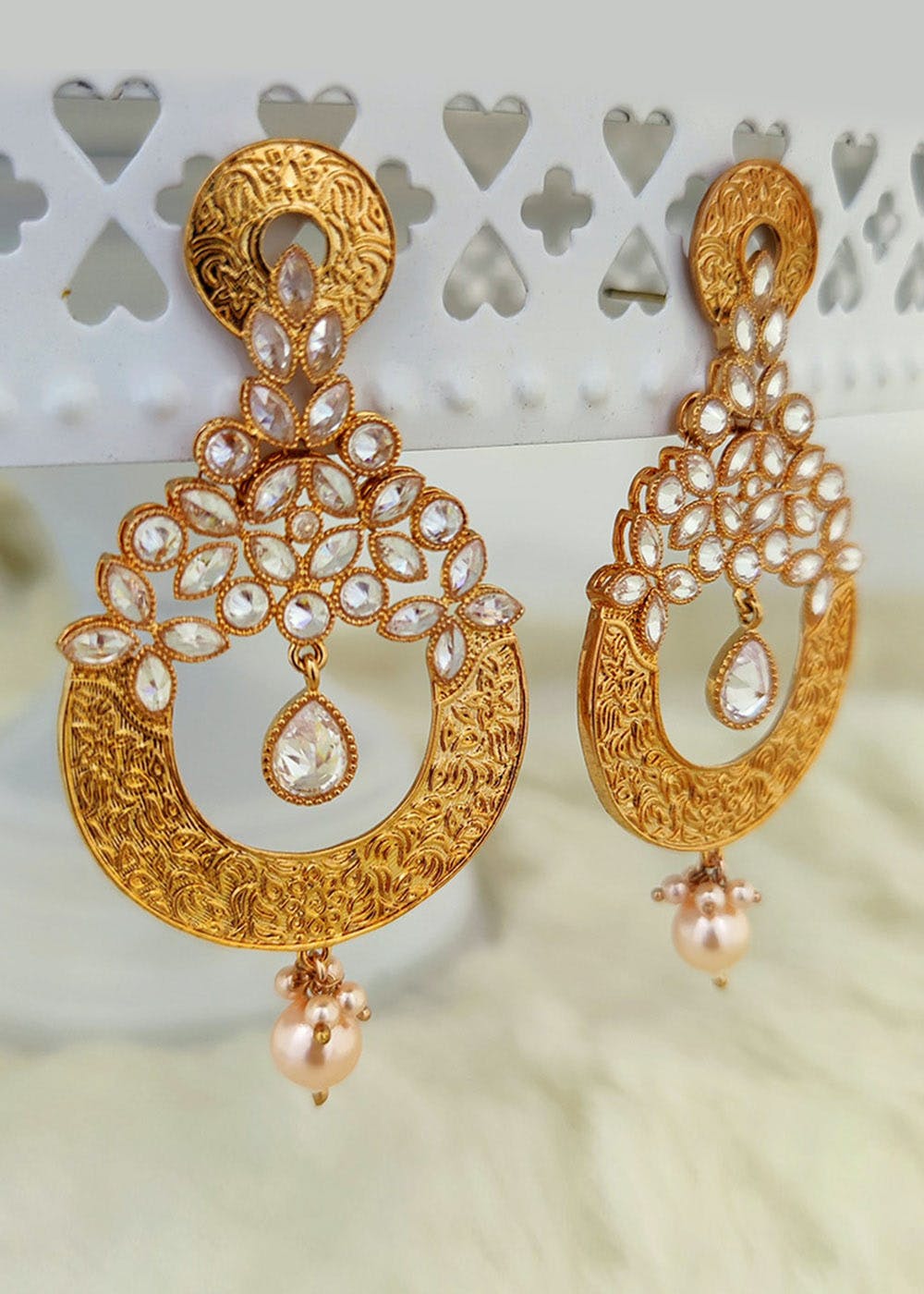 Get Clear Stone Studded Danglers With Pearl Drops at ₹ 1500 | LBB Shop