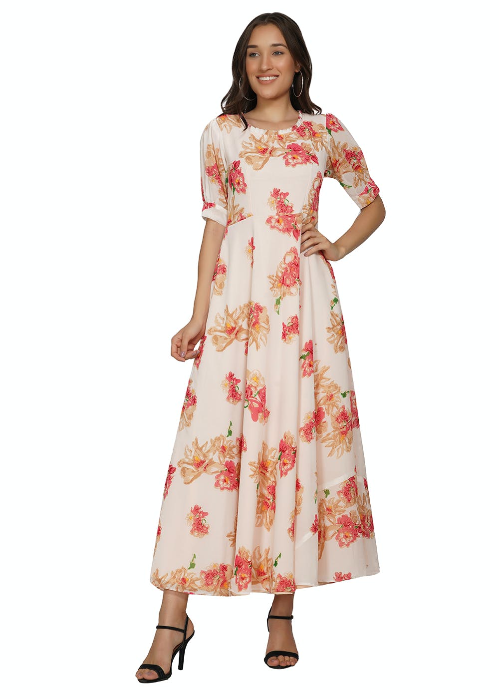 Get Floral Printed Off-White Georgette Dress at ₹ 1199 | LBB Shop