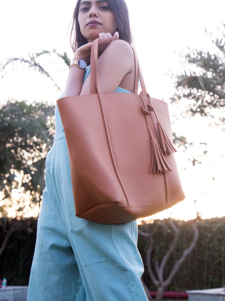 Oversized Tan Tote with Tassels