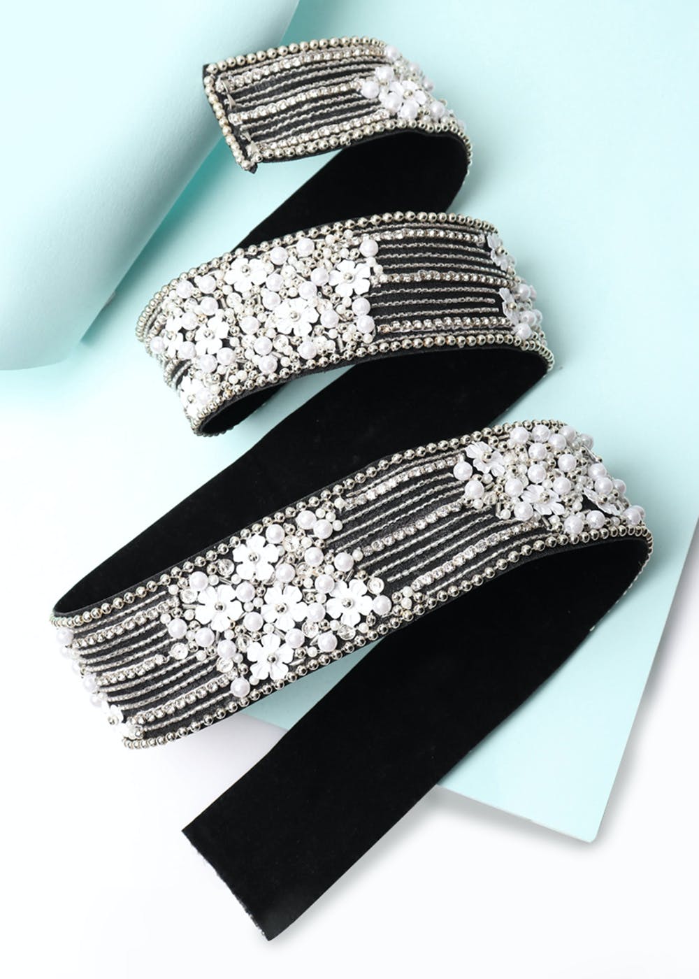 Pearl & Crystal Detail Embroidered Waist Belt