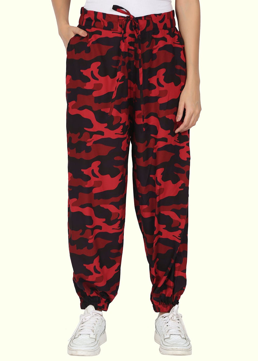 Womens Red  Black Cotton Trousers  Pants