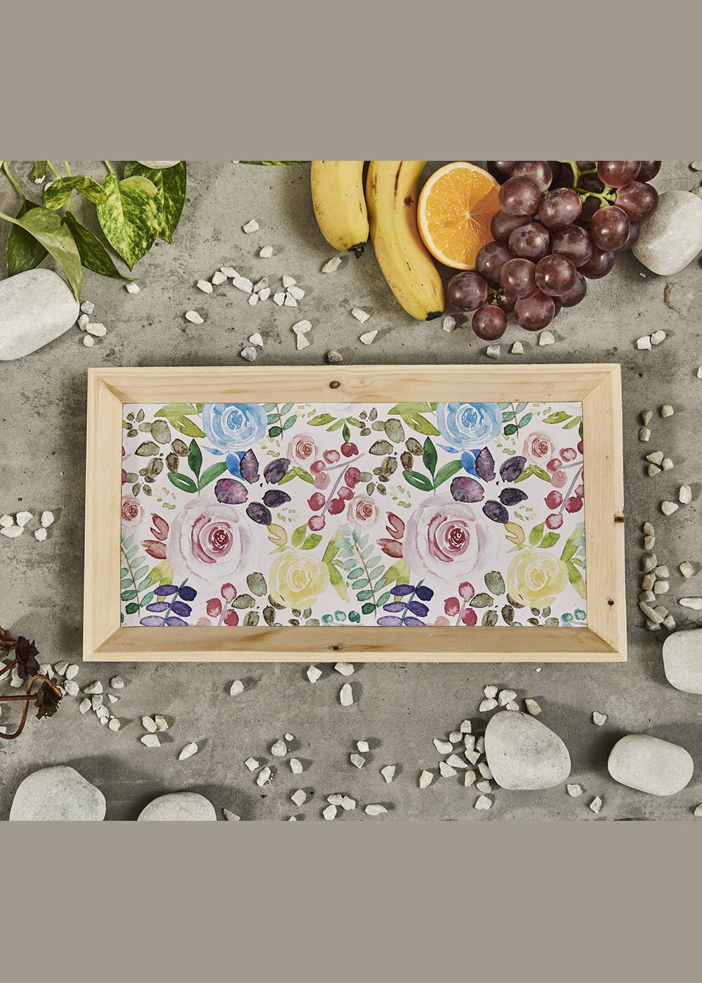 Watercolour Roses Rectangle Wooden Serving Tray