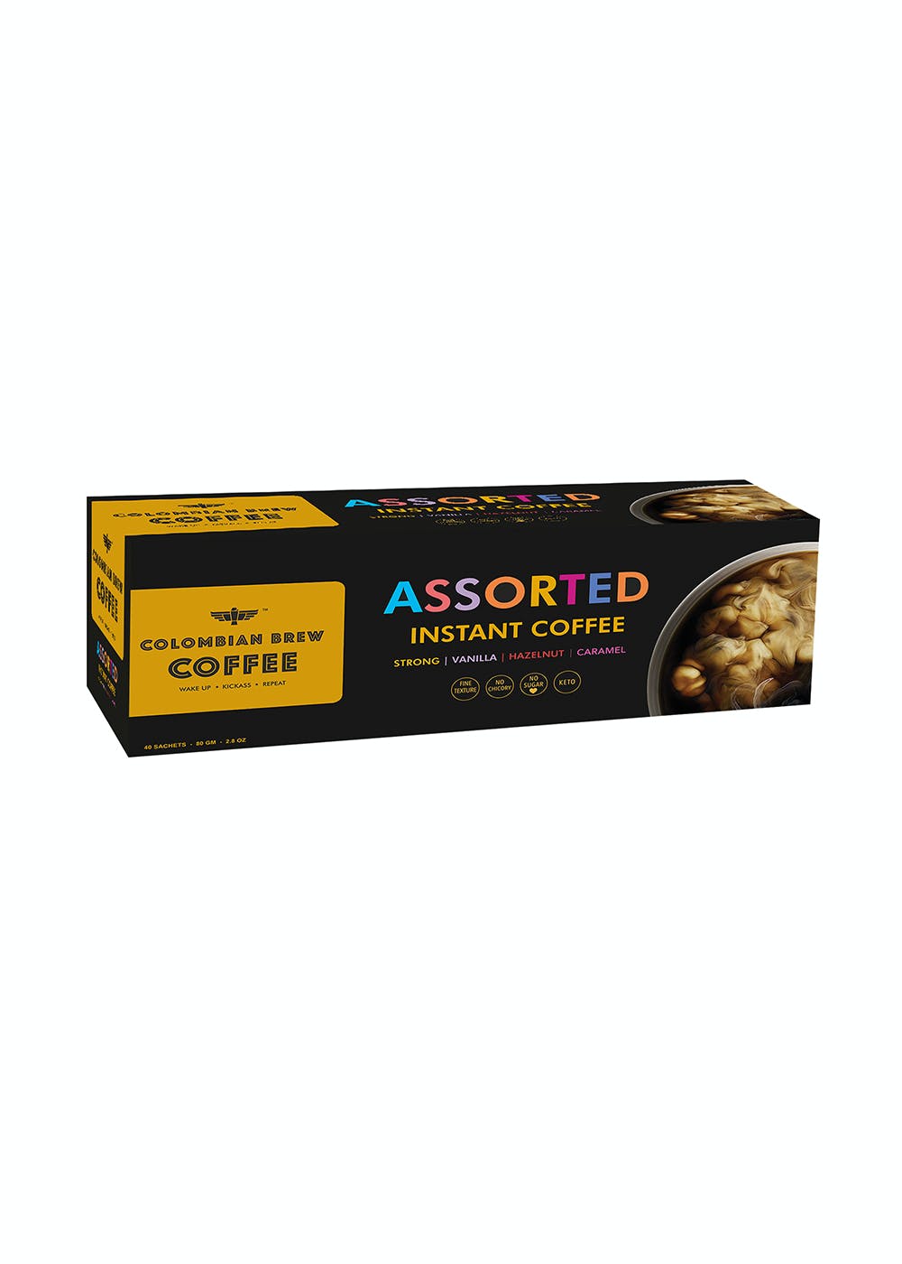 Assorted Instant Coffee Box (Strong, Vanilla, Hazelnut, Cinnamon) - 40 Sachets