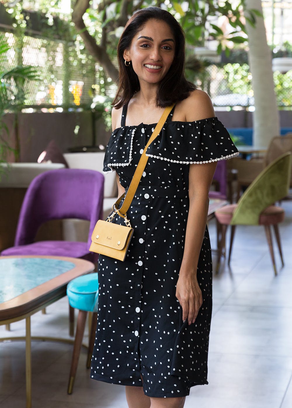 Dot Printed Button Down A-Line Dress