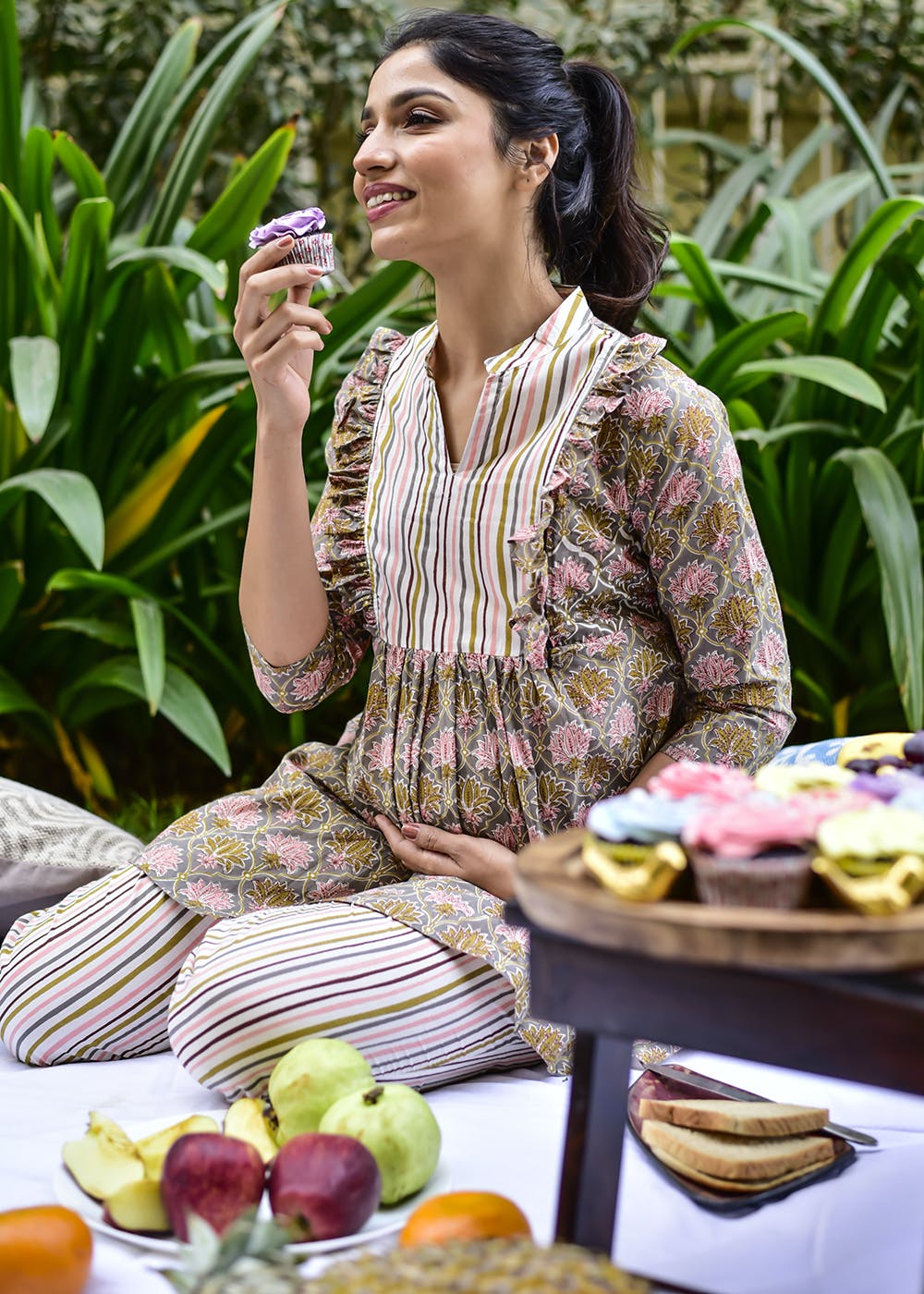 Get Grey Floral Maternity Nursing Kurta Set at ₹ 1799 LBB Shop