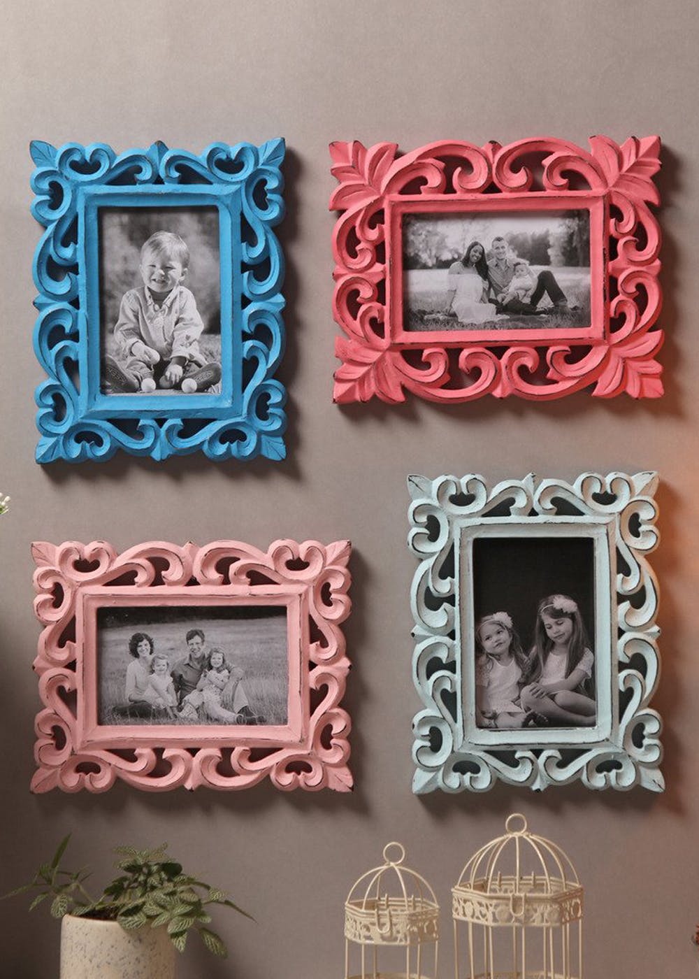 Get Set Of 4 Wall Hanging Photo Frame Light Blue Dark Blue Light Pink Dark Pink At 2999 Lbb Shop