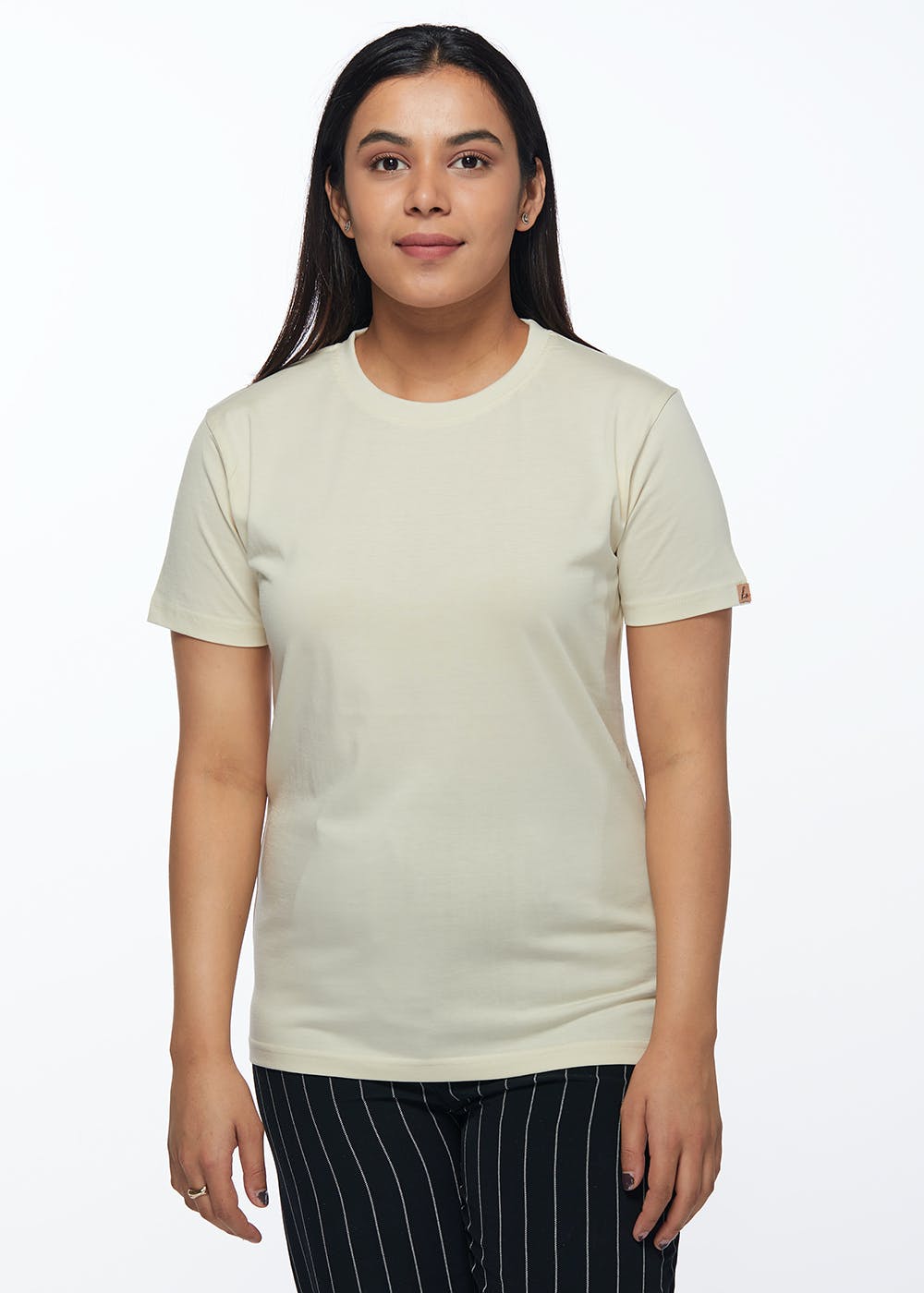 Classic Solid Round Neck Half Supima Cotton T-Shirt - Off White