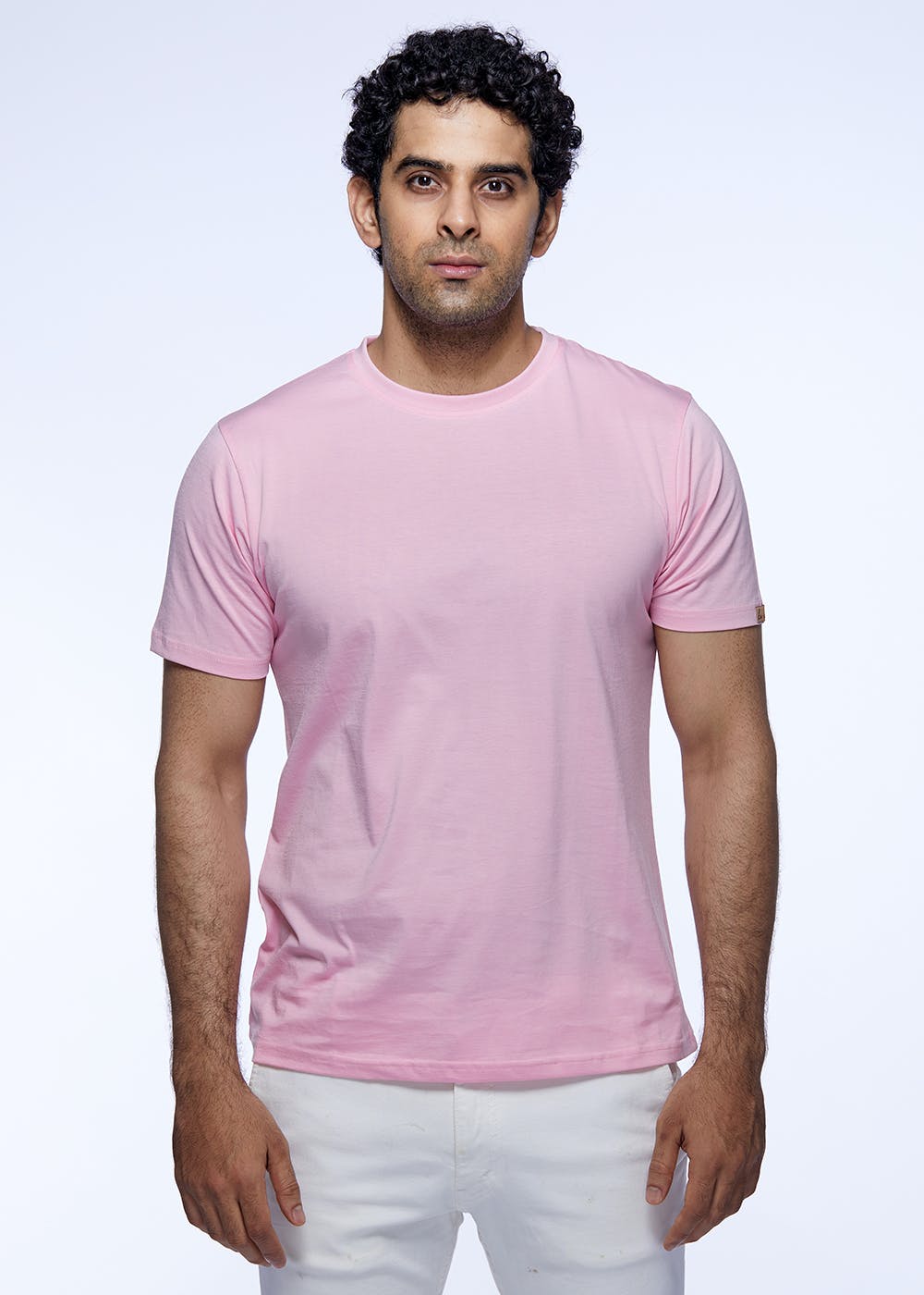 Basic Solid Round Neck Half Supima Cotton T-Shirt - Pink