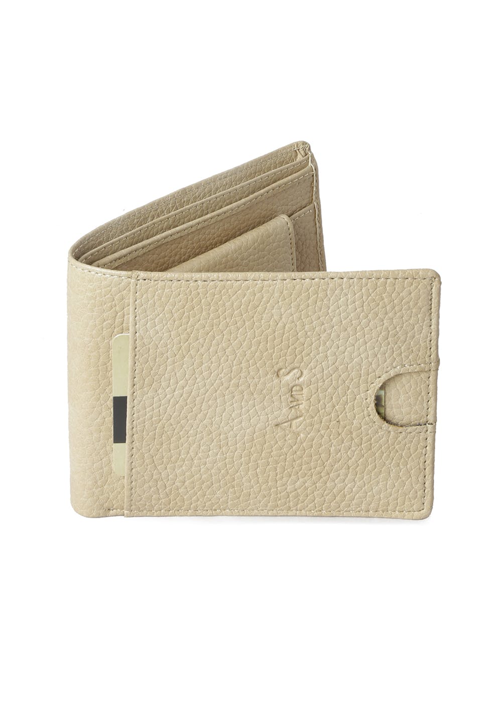Solid Textured Bi-Fold Wallet With Front Pocket - Camel