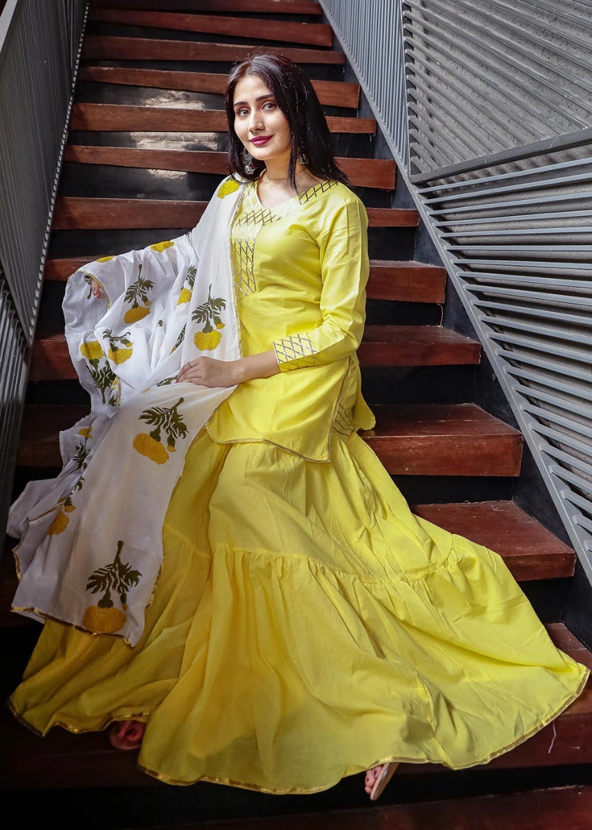 Gota Patti Embroidered Yellow Sharara Set