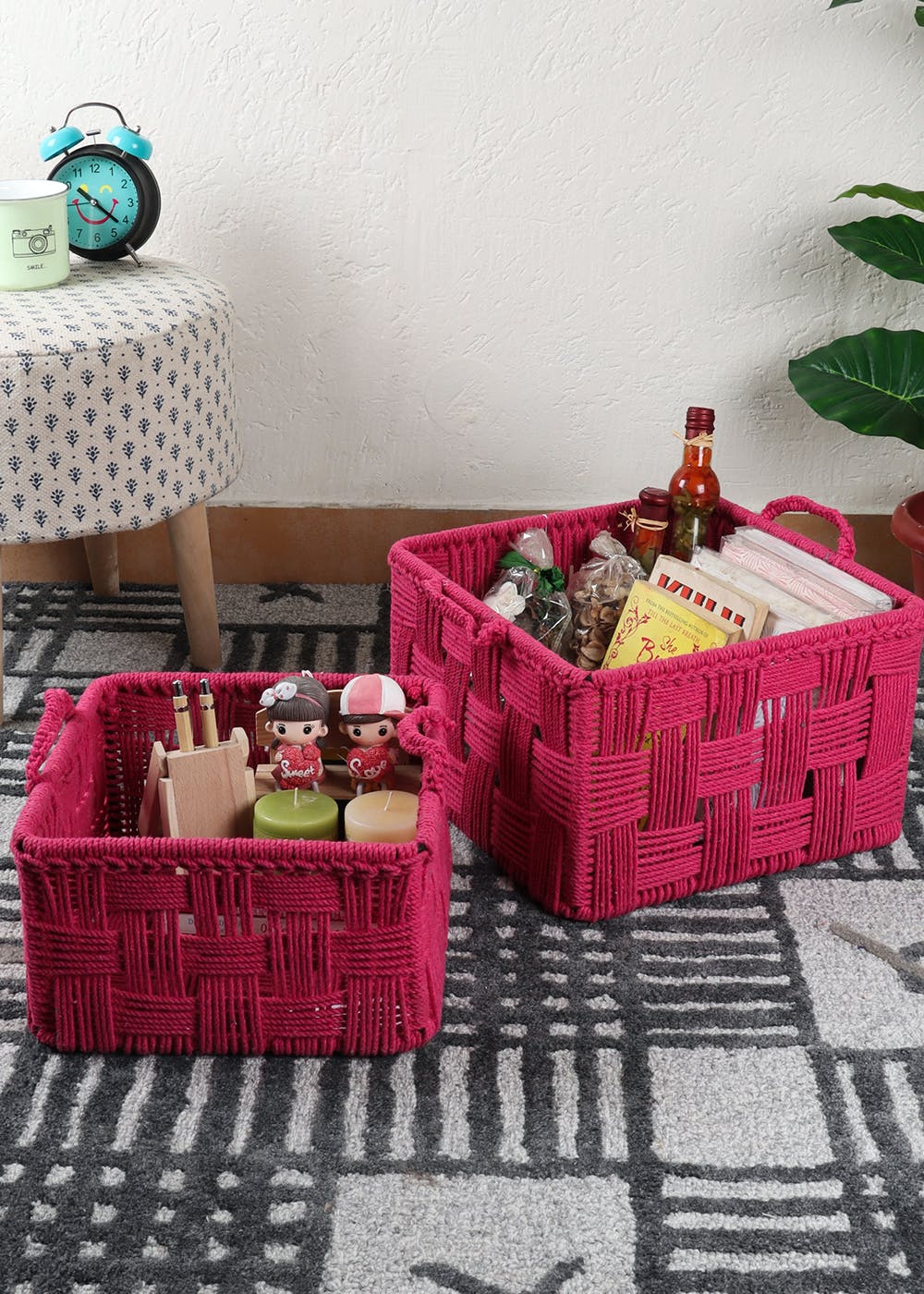 Cotton Rope Basket - Set of 2 - Pink