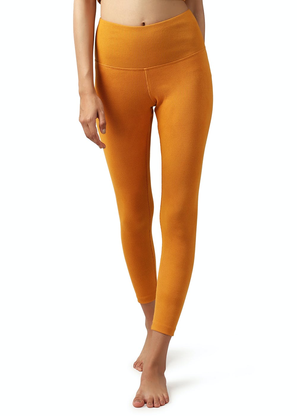 Get Ribbed Effect Detail Mustard Leggings at ₹ 1260 | LBB Shop