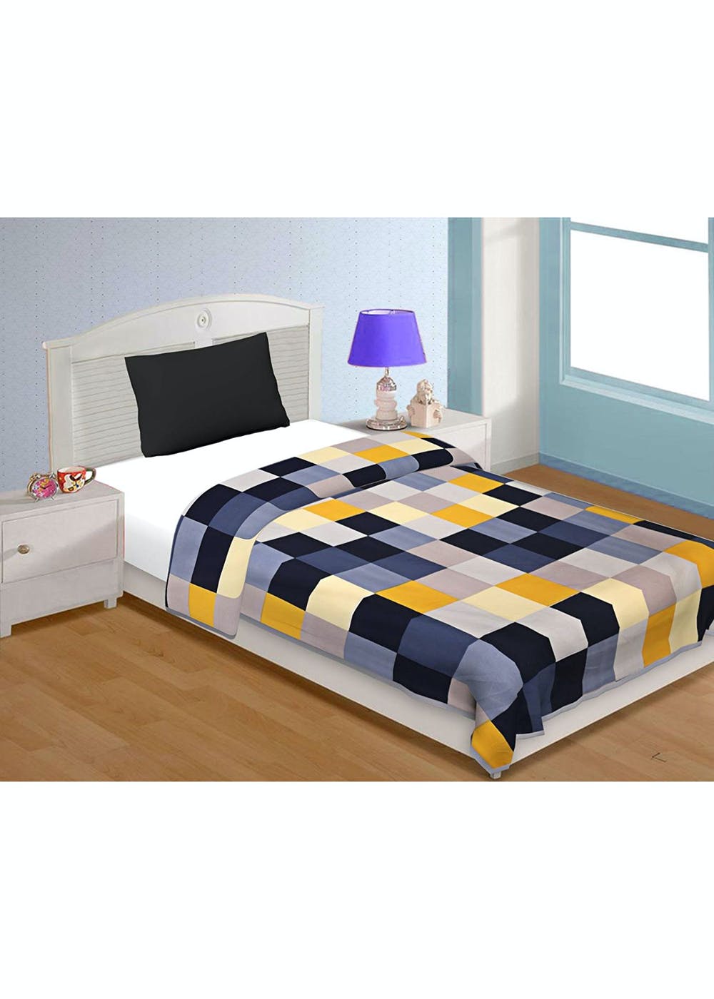 Check Patch Polyester Microfiber Reversible Double Bed Dohar/Blanket