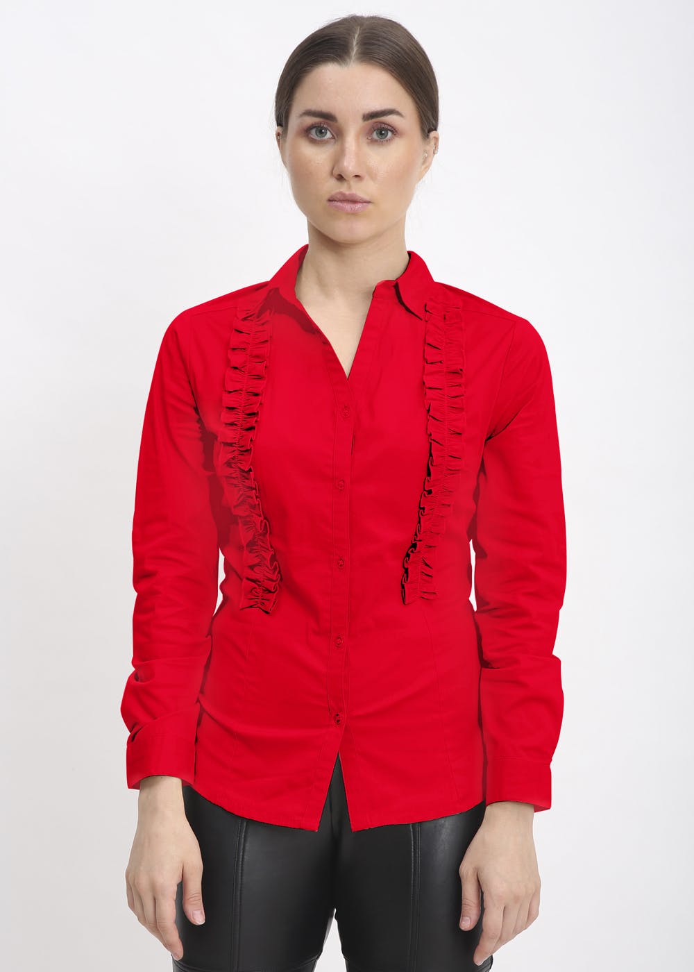 Get Solid Red Ruffle Shirt at ₹ 1791 | LBB Shop