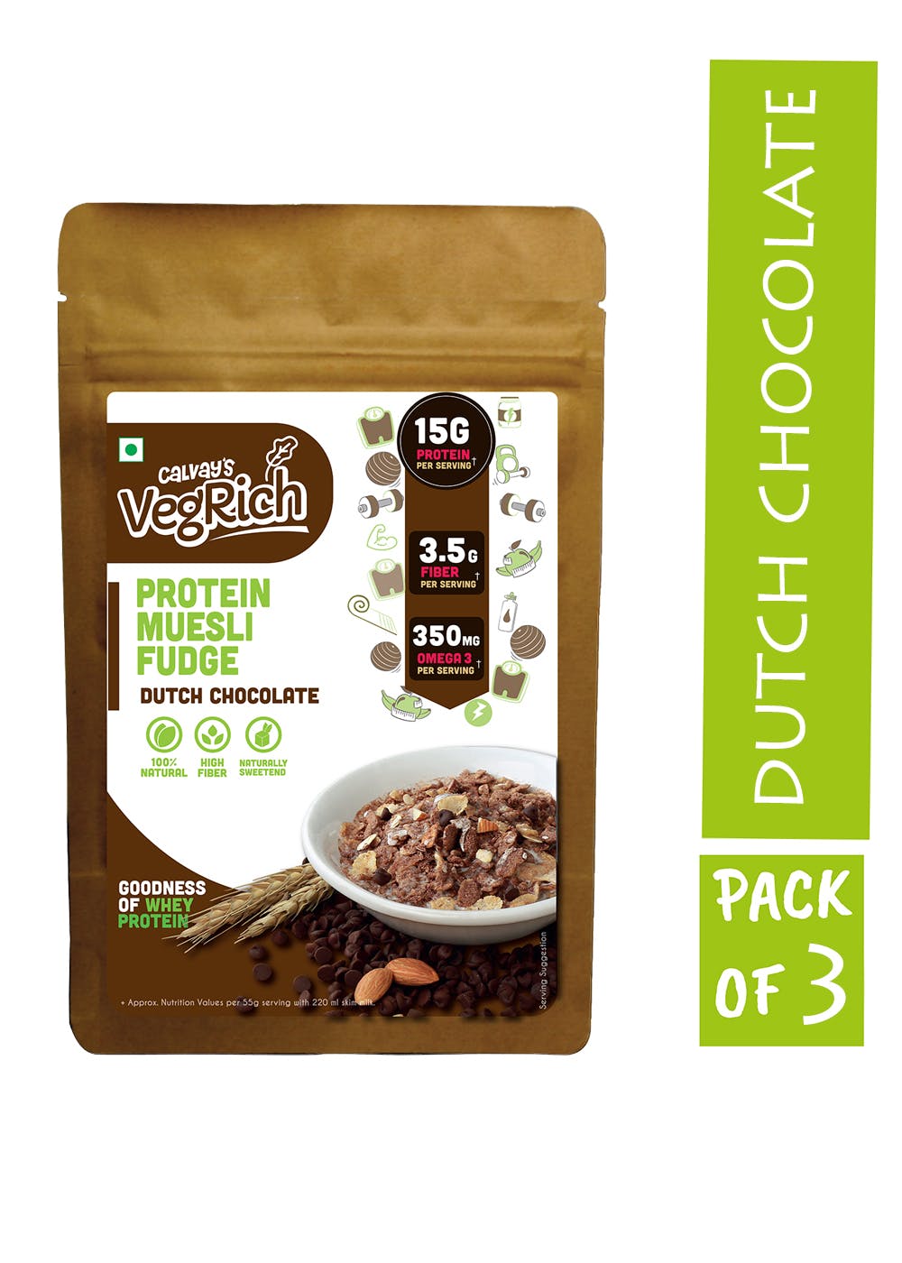 VegRich Protein Muesli Fudge: Dutch Chocolate - Trial Pack of 3 Servings