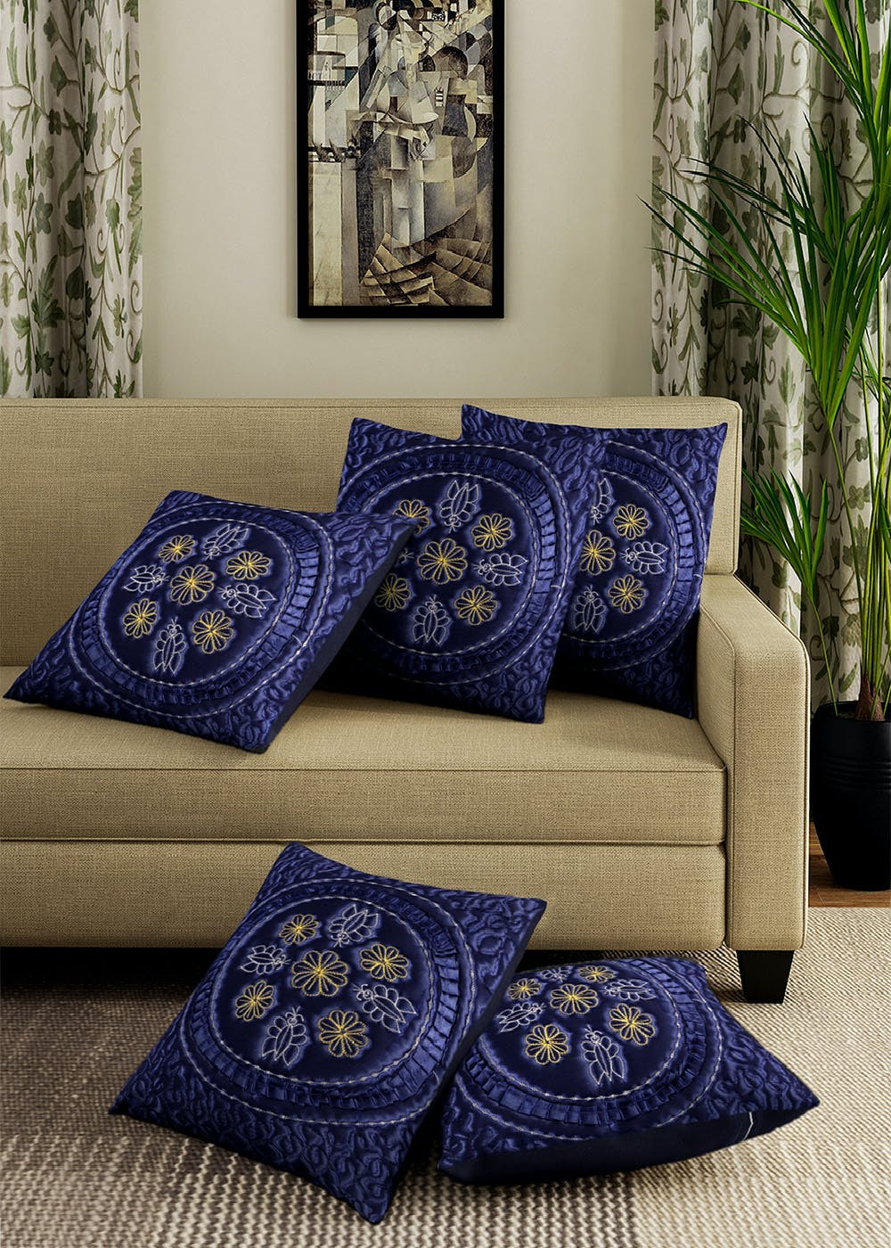 Get Hand Embroidered Satin Cushion Covers Set of 5 at ₹ 599 LBB Shop
