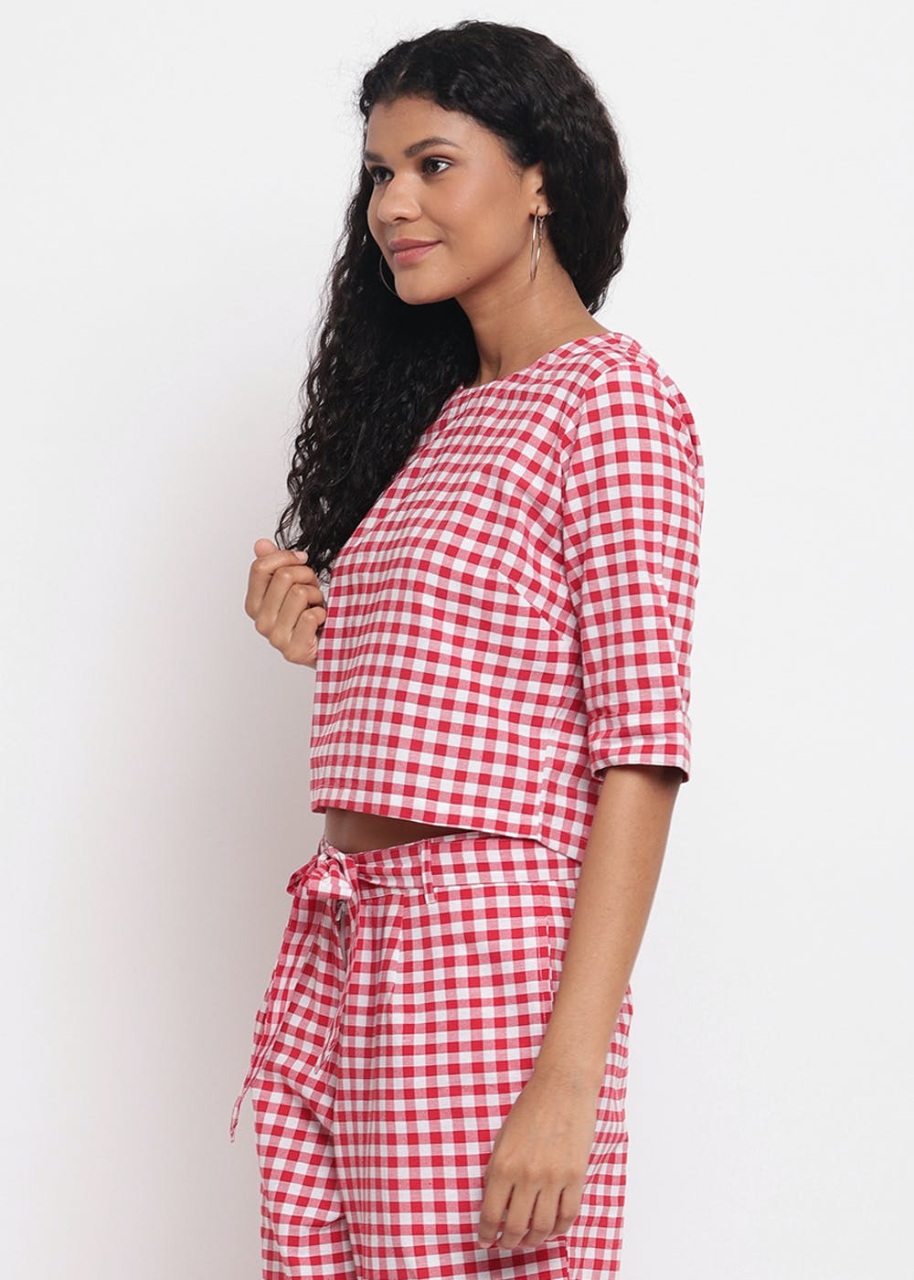 Get Handloom Cotton Red And White Check ...