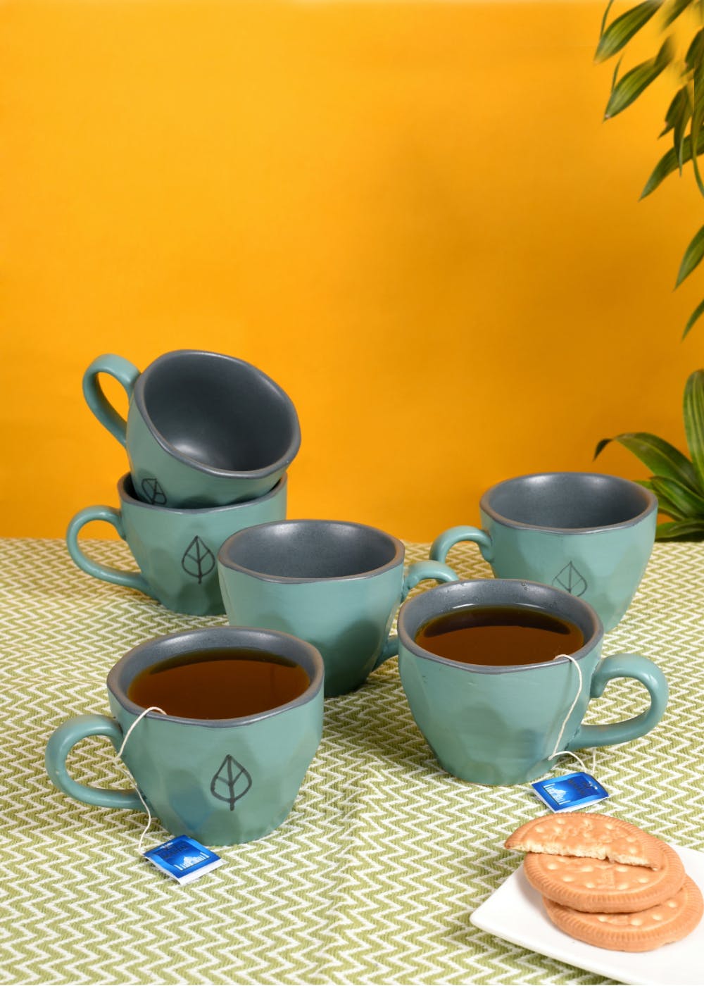 Aqua Ceramic Tea Cups - Set of 6