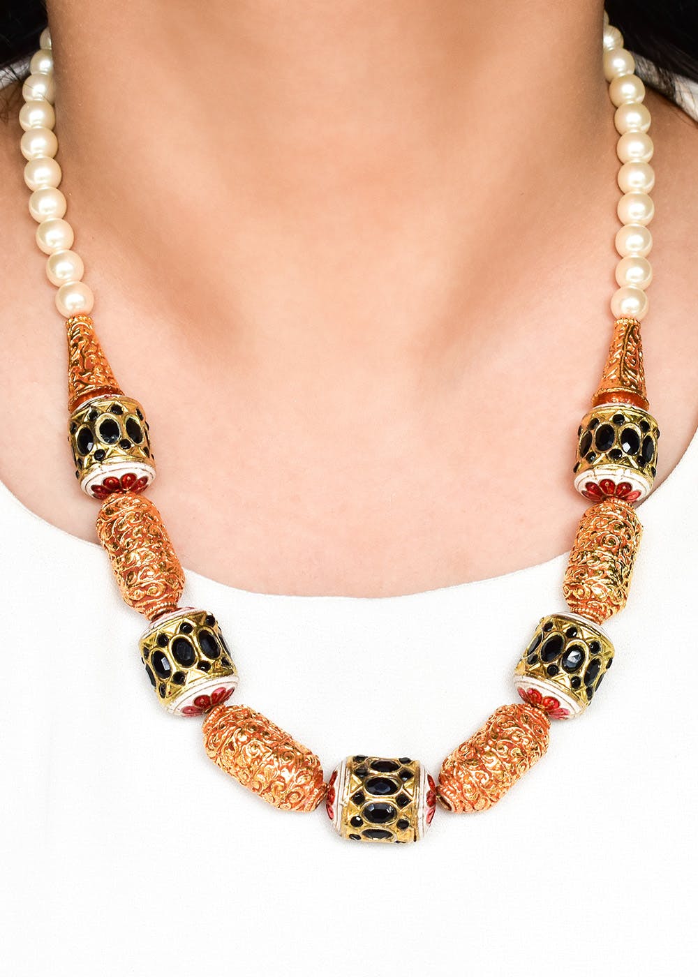 Get Jaipuri Pearls Golden Necklace Set 