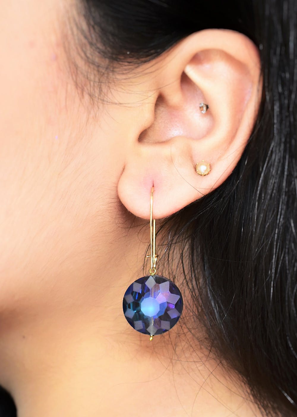 Silver black sapphire stud earrings
